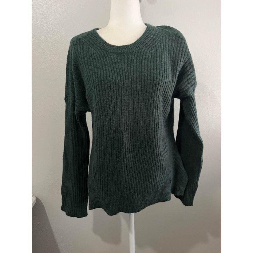 Michael Kors Knitt Ribbed Sweater Green Wool Blend Natural Fibers Size Medium